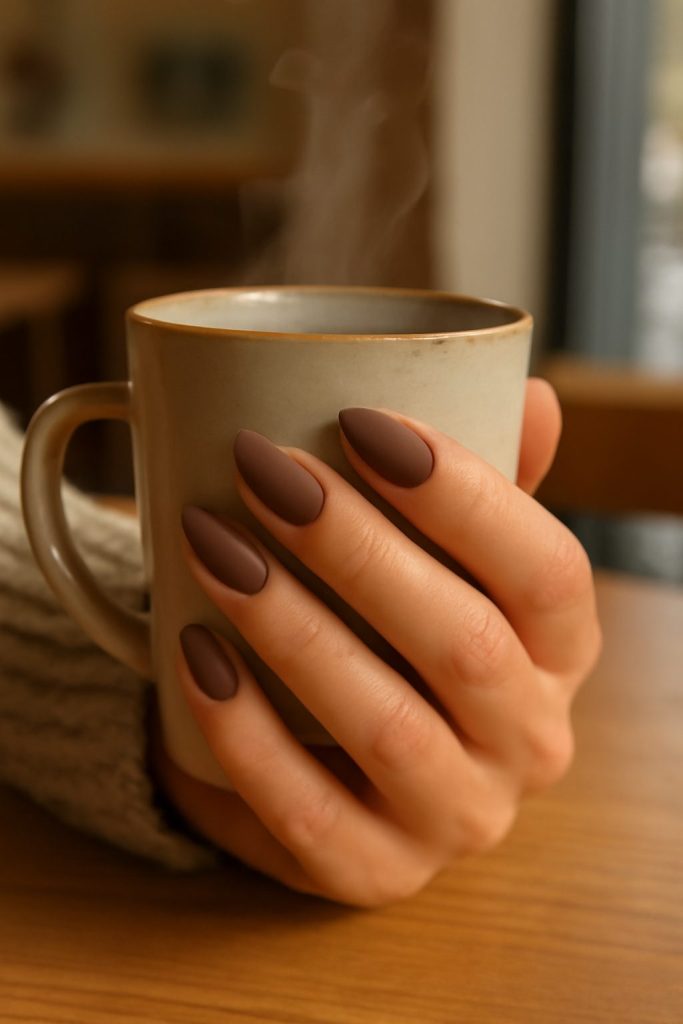 Matte Mocha Almond Nails