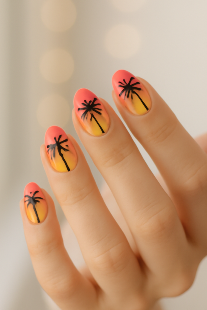 50 Summer Nail Designs Ideas to Try Before the Season Ends 12 Palm Tree Silhouettes Nails
