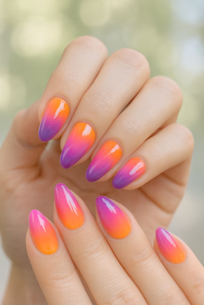 50 Summer Nail Designs Ideas to Try Before the Season Ends 40 Tropical Sunset Gradient nail
