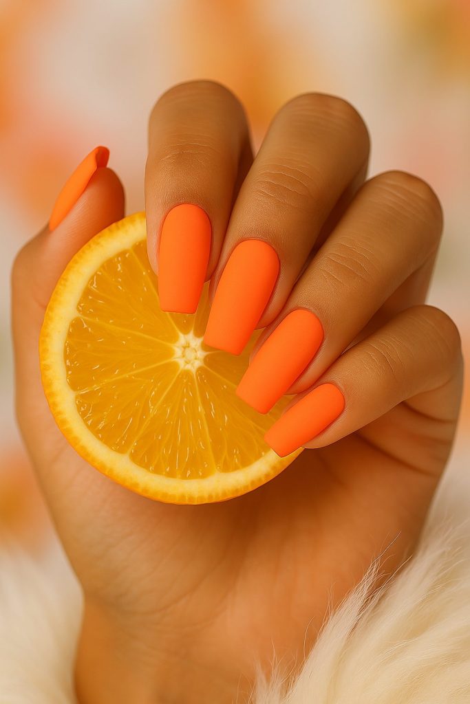 Neon Orange Matte Nails