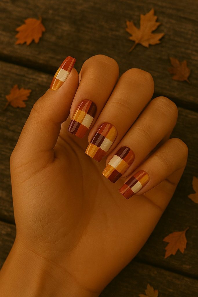 Checkerboard Fall Nails