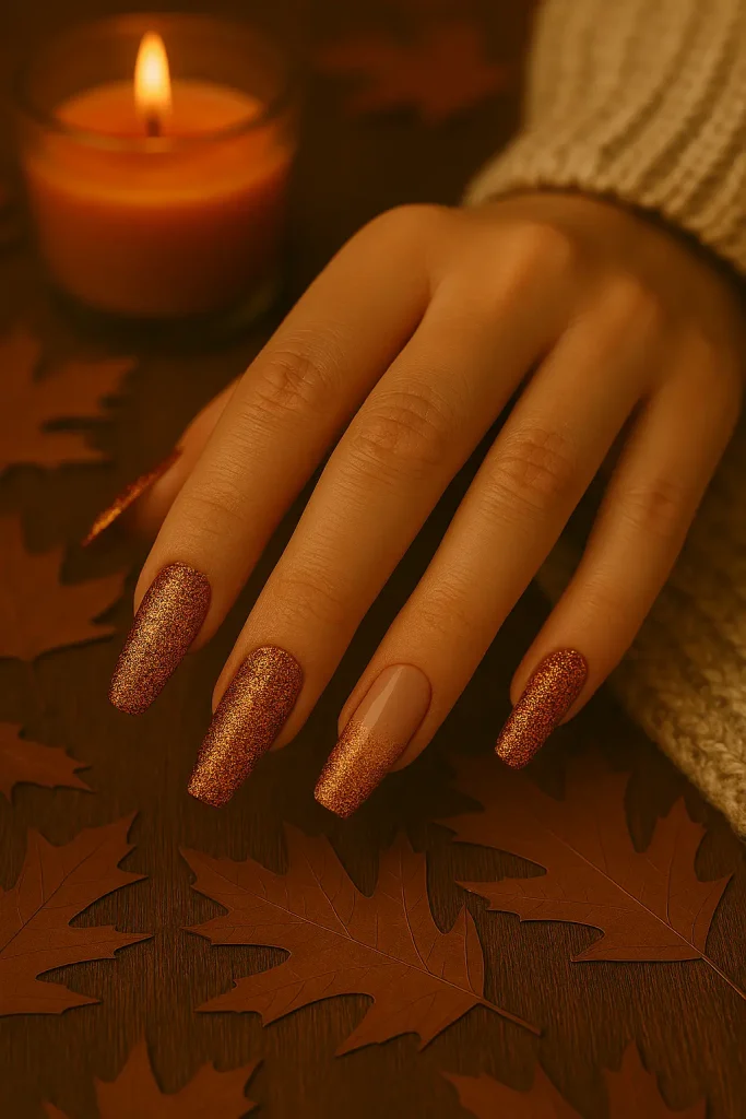 Copper Glitter Nails